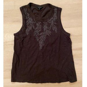 Lucky Brand grey brown top with embroidery sz M